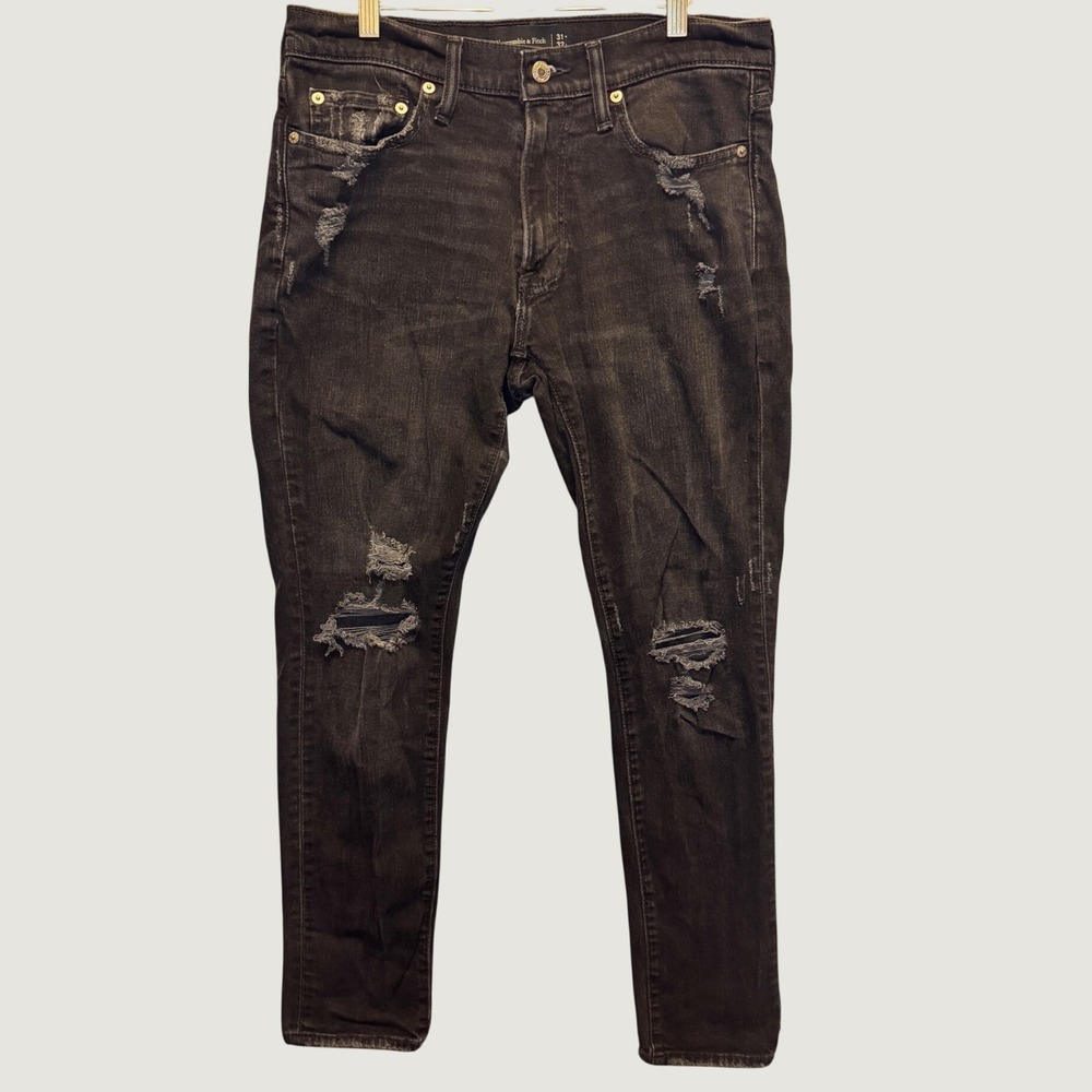 1911 | Abercrombie & Fitch Skinny Stretch Distressed Jeans Black‎ 31 x 32